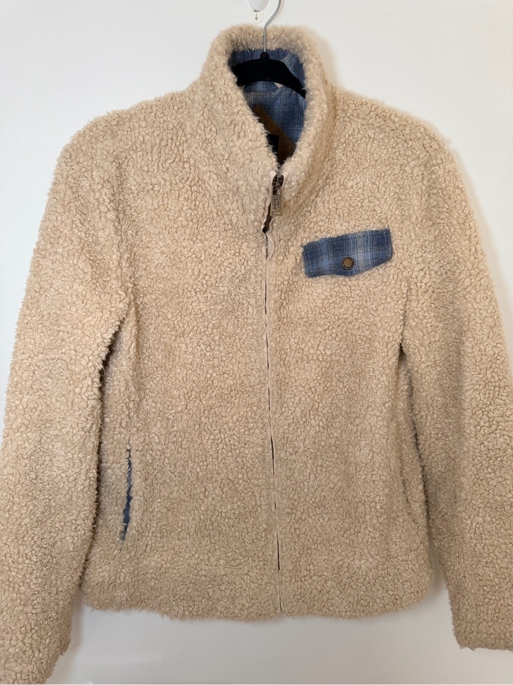 Pendleton Sherpa Fleece Jacket Men’s Small Blue Plaid Full Zip Outdoor